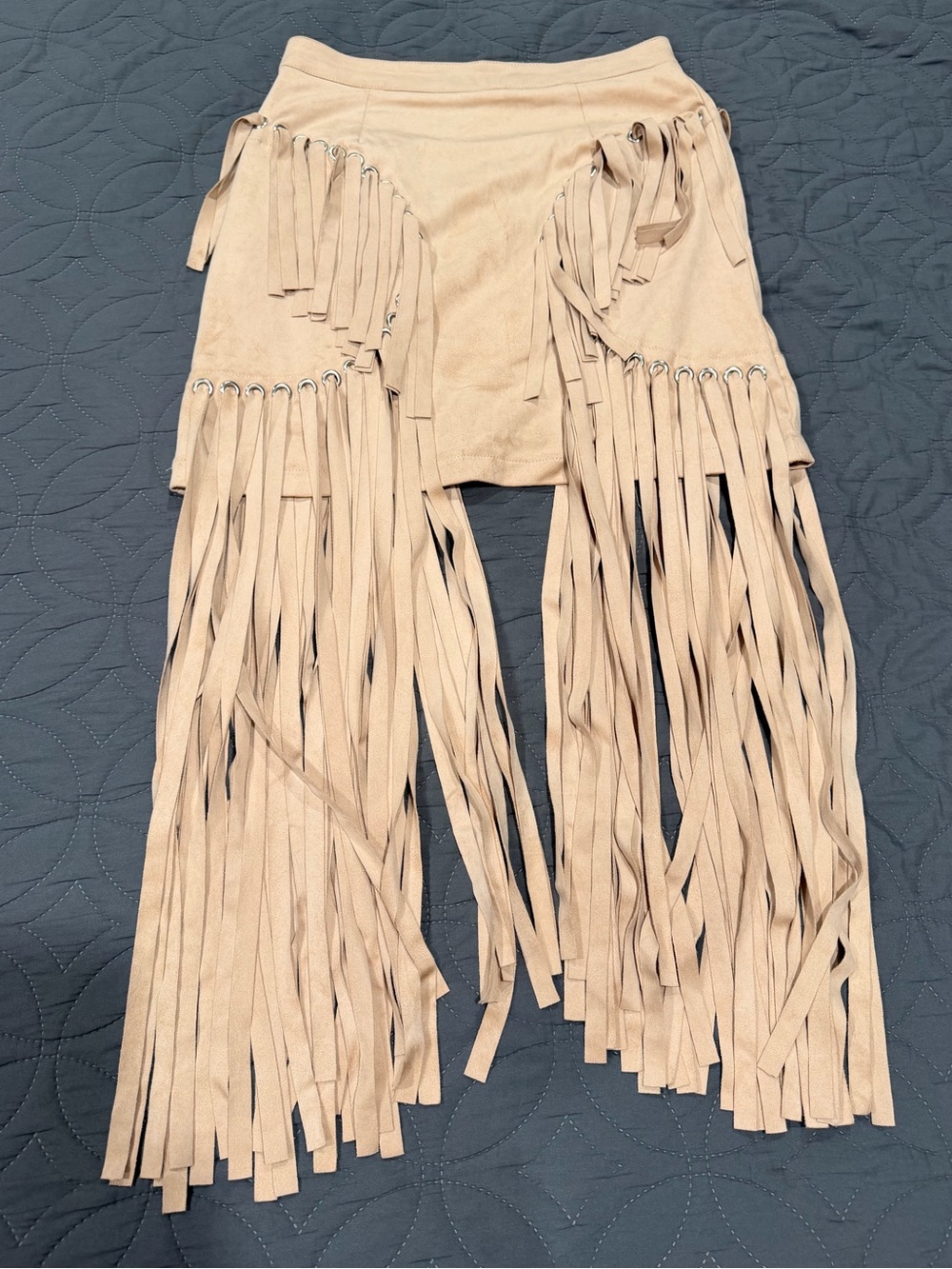 Blue B Collection Tan Faux Suede Long Fringe Grommet Mini Skirt S